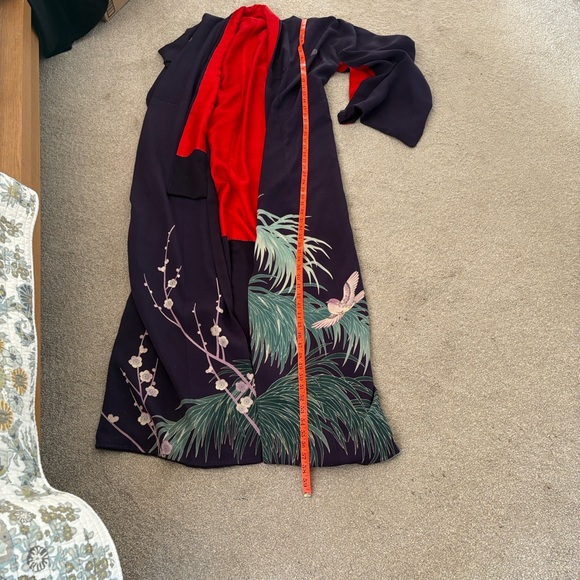 Elegant Vintage Kimono Jacket - Red Navy Handmade Size Tall L - Picture 6 of 9